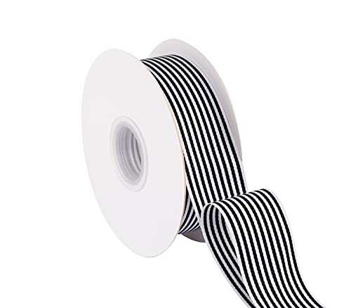 Joycrosso 3,8 cm breites schwarz-weiß gestreiftes Band, ideal für Hochzeitsgeschenke, Heimdekoration, Blumenarrangement, 22,7 m Rolle von joycrosso