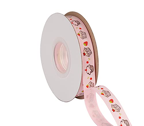 Joycrosso Ripsband, 1,6 cm breit, mit Kuchen, bedruckt, modisches Band, 23 m Rolle, Rosa Joycrosso Ripsband, 1,6 cm breit, mit Kuchen, bedruckt, modisches Band, 23 m Rolle, Rosa von joycrosso