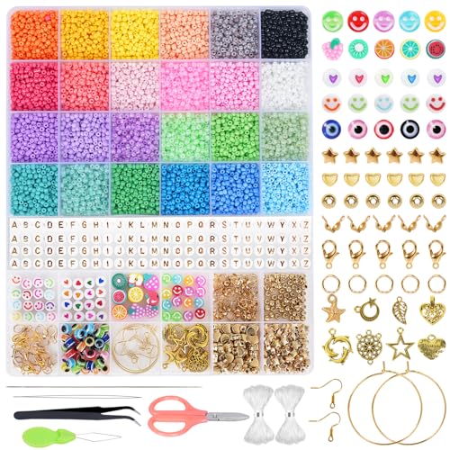 joymico 8000 Stück Perlen für Armbänder, Armbänder Selber Machen mit Glasperlen, 3mm Perlen Zum Auffädeln Set mit Bunte Buchstabenperlen für Geschenkidee, Kinder Feiertage, Geburtstage von joymico