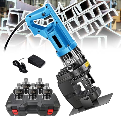 json2xml Elektrisches Lochstanzwerkzeug für Metall – 1800 W hydraulischer Lochstanzer, für Stahlplatten, Winkelstahl und Kanalstahl, Ausladung: 65 mm, mit 5 Matrizen (φ8,5–20,5 mm) und Fußschalter von json2xml