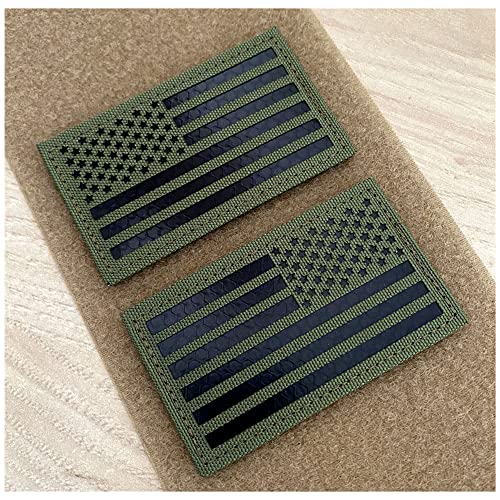 2 x 3,5 Infrarot-IR-Aufnäher mit US-amerikanischer Flagge, taktische Weste, Hakenverschluss auf der Rückseite (1 links + 1 rechts (OD grün) von jujupups