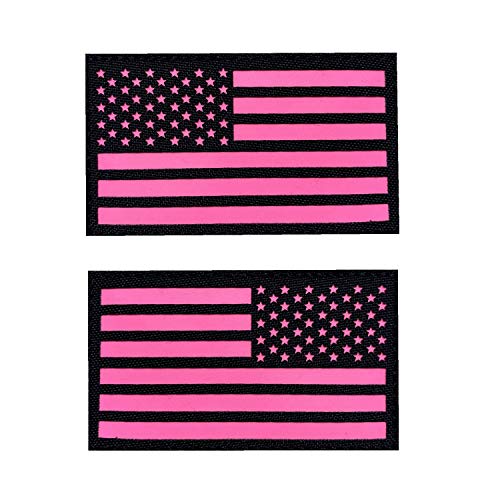 2 x 3,5 cm schwarz rosa leuchten im Dunkeln US USA Amerikanische Flagge Taktische Patches (1 links + 1 rechts) von jujupups