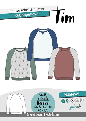 JULENDO Herren Schnittmuster Raglanpullover "Tim" Gr. 44-60 (XXS-4XL) | Pullover Papierschnittmuster für Männer mit Nähanleitung von julendo