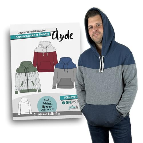 JULENDO Schnittmuster Männer Zipperjacke oder Hoodie Clyde Gr. 44 bis 60 | Papierschnittmuster für Männer mit Nähanleitung von julendo