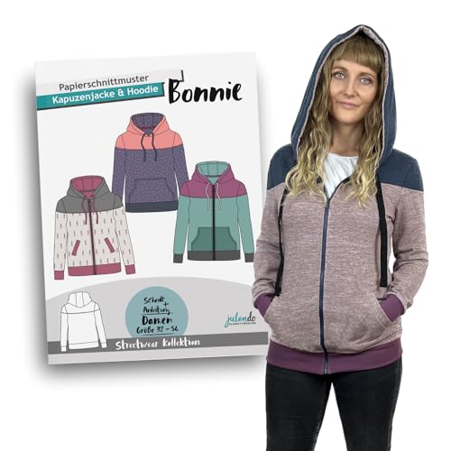 JULENDO Schnittmuster Zipper & Hoodie Bonnie Gr. 32-54 | Papierschnittmuster für Damen mit Nähanleitung von julendo