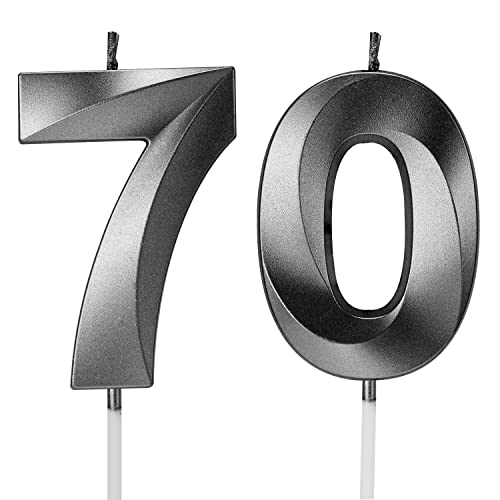70. Geburtstag Kerzen für Kuchen Zahlen Kerze Happy 70 Birthday 3D Entworfen Hochzeitstag Party Kuchen Topper Dekorationen (70, Schwarz) von jumochi