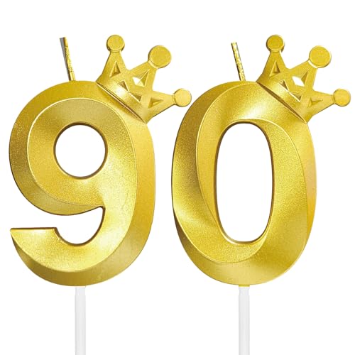 Jumochi 90. Geburtstag Kerzen für Kuchen 3D Krone Design Nummer 90 Topper Dekorationen für Feiern (Gold-3D-Krone-90, 3D-Krone) von jumochi