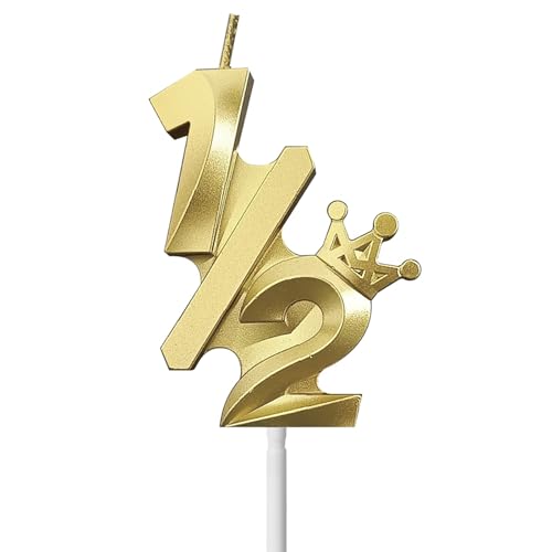 Jumochi Geburtstagskerze mit der Zahl 1/2, halbe Jahre, sechs Monate, Happy Cake Topper Dekorationen, 3D-Krone (Krone 1/2, Gold) von jumochi