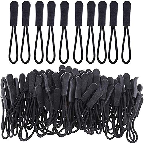 junao 50 Stück Zipper Pulls Zipper Verlängerung, Reißverschluss Pull Zip Tags Cord, Ersatz Tag Reißverschlussverlängerung, Geeignet für Jacken, Rucksäcke, Zelte, Trolley Cases, Schwarz von junao