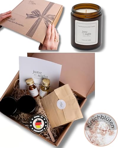 juneBYnight Kerzen Selber Machen Kit, DIY, Duftkerzen Geschenkset, Handwerk Werkzeuge Set mit Kerzenglas, Aufkleber, Dochte, Halter, Etikett und Sojawachs - 2x180ml Kirschblüten von juneBYnight MORGANIC EMOTIONS