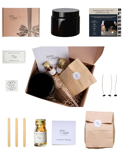 juneBYnight Kerzen Selber Machen Kit, DIY, Duftkerzen Geschenkset, Handwerk Werkzeuge Set mit Kerzenglas, Aufkleber, Dochte, Halter, Etikett und Sojawachs - 500ml Kirschblüten von juneBYnight MORGANIC EMOTIONS