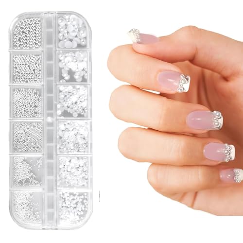 Jushion Nail charms, 1 Schachtel 12 Größe Nail Art Strasssteine, Weiße Perlen Für Nägel Halbrunde Perlenkugeln Nail Charms Caviar Beads Weiße Flatback-Perlen für Frauen Acryl Dekorationen Jushion Nail charms, 1 Schachtel 12 Größe Nail Art Strasssteine, Weiße Perlen Für Nägel Halbrunde Perlenkugeln Nail Charms Caviar Beads Weiße Flatback-Perlen für Frauen Acryl Dekorationen von jushion
