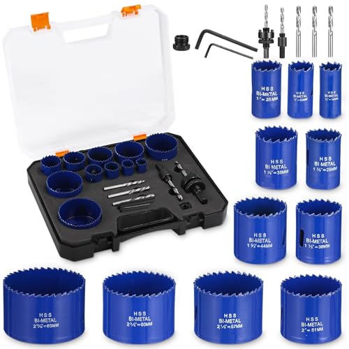 Bi-Metall Lochsäge Set 19 PCS Lochkreissäge Set mit Sägeblättern 19mm-68mm, Maximale Schnitttiefe 40mm, 11 Metall Dosenbohrer Lochbohrer für Holzbrett, PVC-Brett, Plastikbrett Bi-Metall Lochsäge Set 19 PCS Lochkreissäge Set mit Sägeblättern 19mm-68mm, Maximale Schnitttiefe 40mm, 11 Metall Dosenbohrer Lochbohrer für Holzbrett, PVC-Brett, Plastikbrett von jutyum