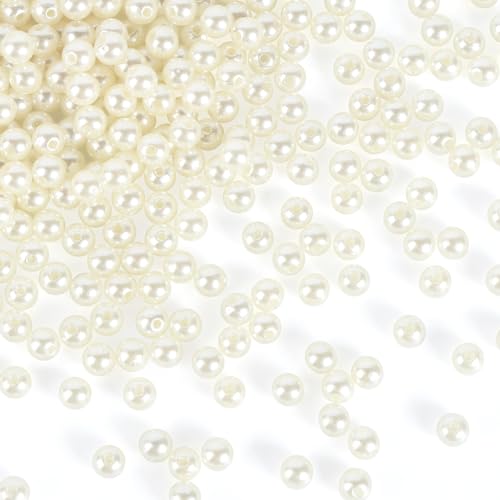 1000 Stück Bastelperlen Weiß 8 mm, elfenbeinfarbene Kunstperlen zum Aufnähen auf Perlen mit Löchern,Perlen mit Löchern für Schmuckherstellung von jwogngls