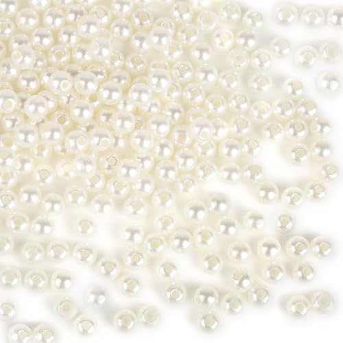 1500 Stück Bastelperlen Weiß 6 mm, elfenbeinfarbene Kunstperlen zum Aufnähen auf Perlen mit Löchern,Perlen mit Löchern für Schmuckherstellung von jwogngls