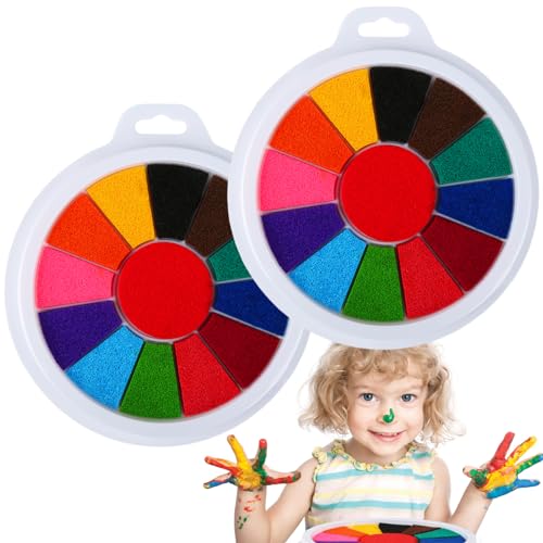 2 Stück Stempelkissen Bunt,13 Farben Fingerabdruck Stempelkissen Ungiftige Abwaschbar und Kindersicher Tinte, Ungiftig Abwaschbar Kinder Stamp Pad Fingerstempelfarbe für DIY von jwogngls