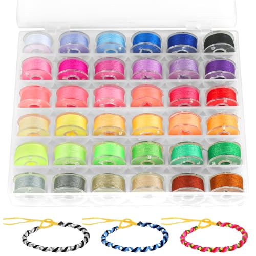 36 Rollen Gewachster Schnur, 36 Farben Polyester Faden, 0,55mmX10m Garn mit Box, Gewachste Baumwollschnur zum Armbänder Knüpfen, Handnähen, Maschinennähen von jwogngls
