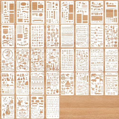 36 Stück Tagebuch Schablonen Journal Stencils Set, Wiederverwendbares Malerei Vorlage Bemalen Zubehör, DIY Schablone zum Malen Zeichenschablonen Malschablonen Wiederverwendbar Schablonen von jwogngls