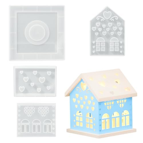 4 Stück Silikonformen Gießformen Häuser, 3D Gießform Haus mit Herz, Silikonformen Gießformen Kerzenhalter, Gießformen Gips für DIY Kerze Kerzenhalter, Kunsthandwerk 4 Stück Silikonformen Gießformen Häuser, 3D Gießform Haus mit Herz, Silikonformen Gießformen Kerzenhalter, Gießformen Gips für DIY Kerze Kerzenhalter, Kunsthandwerk von jwogngls
