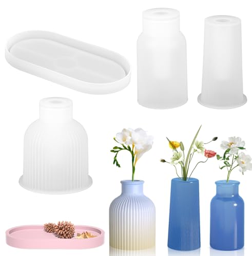 4 Stück Vase Silikonform,3 Vase+1 Paletten, Silikonformen Epoxidharz Formen, Vase Silicone Mould, Vase Gießformen, DIY Blumenvase Resin Moulds von jwogngls