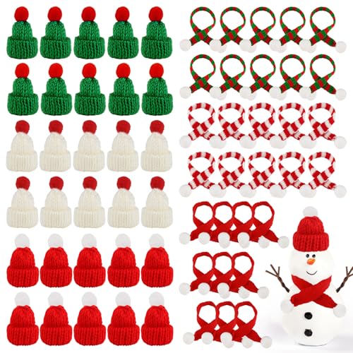 jwogngls 60 Stück Mini Weihnachtsmütze und Schal Set, Finger Kleine Nikolausmützen, Mini Strickmützen für Weihnachtsfeier Dekor, Flaschendeko und Tischdeko jwogngls 60 Stück Mini Weihnachtsmütze und Schal Set, Finger Kleine Nikolausmützen, Mini Strickmützen für Weihnachtsfeier Dekor, Flaschendeko und Tischdeko von jwogngls