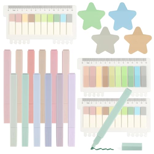 jwogngls 800 Stück Haftnotizen, 12 Stück Textmarker Pastell, Wasserdichte Sticky Notes, Post It Transparent Set für Büro, Schule, Zuhause, Notizen, Lesezeichen von jwogngls