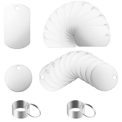 jwtyu 24 Stück Edelstahl Anhänger Blanko Rohlinge Dog Tags Stanzen Schlüsselanhänger Rohlinge Metallplättchen Hundemarken für DIY Making Kit Hundeetiketten Schlüsselanhänger Rucksackschmuck von jwtyu