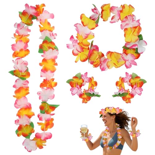 jwtyu 40 Stück Hawaii Kette Blumenkette Mehrfarbig Blumenketten Hawaii Girlanden Halskette für Leistungen Lagerfeuer Strand Abschlusspartys Kleider GeburtstAgsdekoration von jwtyu