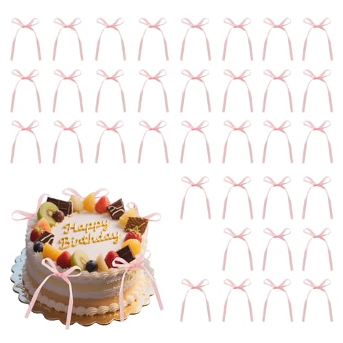 jwtyu 40 Stück Schleifen Deko Torte Geburtstag Kuchen Dekoration Schleife Rosa Torten Deko für Hochzeit Valentinstag Geburtstag Party Weihnachten Deko HaarsChmuck von jwtyu