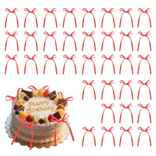 jwtyu 40 Stück Schleifen Deko Torte Geburtstag Kuchen Dekoration Schleife Rot Torten Deko für Hochzeit Valentinstag Geburtstag Party Weihnachten Deko HaarsChmuck von jwtyu