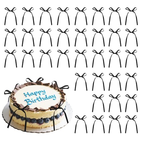 jwtyu 40 Stück Schwarze Schleifen Deko Torte Geburtstag Kuchen Dekoration Schleife Torten Deko für Hochzeit Valentinstag Geburtstag Party Weihnachten Deko Haarschmuck von jwtyu