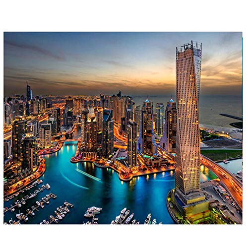 jzxjzx DIY Malen nach Zahlen Kits Dubai Stadt Nachtansicht 50x70cm Kein Rahmen Bilder Malen nach Zahlen DIY Digitale Leinwand Wohnkultur Wandkunst von jzxjzx