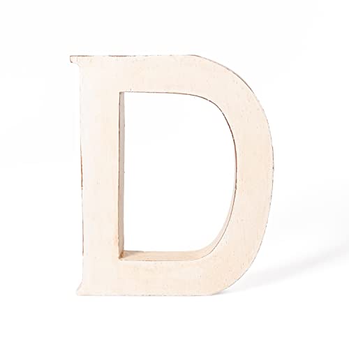 kadoh Holzbuchstabe D (20 cm) zum Aufstellen Handgemachter Buchstabe aus Holz im Vintage-Look als Deko (Creme-Weiß Vintage) von kadoh