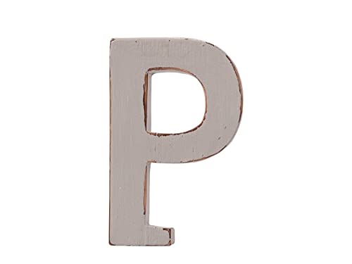 kadoh Buchstabe P aus Holz (12 cm) zum Aufstellen • Handgemachte Holzbuchstaben in Vintage-Look als Deko (Hellgrau) von kadoh
