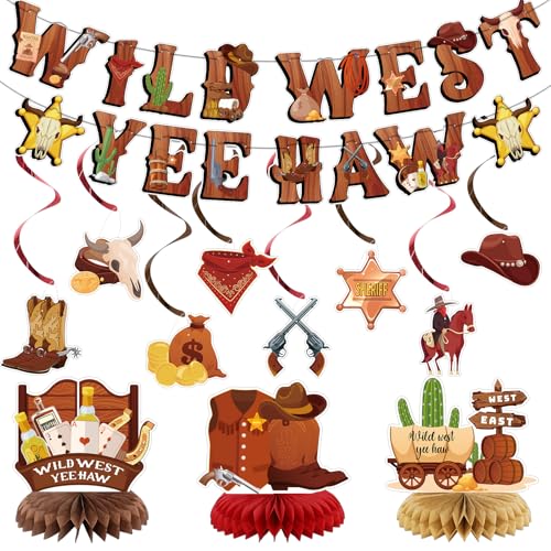 Western-Party-Dekorationen, West-Cowboy-Hängewirbel, Wilder Westen, Banner, Waben-Mittelstück, Western-Cowboy-Themenparty, Fotografie-Hintergrund, Zubehör für Jungen und Mädchen, von kaixiaoru