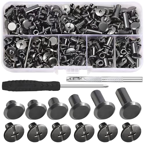 KAIYAYA 120 Stück Chicago Schrauben M5 x 4/5/6/8/10/12mm, Buchschrauben mit Werkzeug, Schraubnieten Nieten für Leder Schwarz Hohlnieten, Ledernieten für DIY Leder Dekoration, Taschen, Handwerk, Kragen KAIYAYA 120 Stück Chicago Schrauben M5 x 4/5/6/8/10/12mm, Buchschrauben mit Werkzeug, Schraubnieten Nieten für Leder Schwarz Hohlnieten, Ledernieten für DIY Leder Dekoration, Taschen, Handwerk, Kragen von kaiyaya