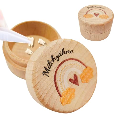 kaiyaya Zahndose Milchzähne Friends für Mädchen und Jungen,Milchzahndose Personalisiert aus Holz Mit Zahnfee Geschenke Taufgeschenk Milchzahndose Mit Niedlichem Motiv, Zahnbox Milchzähne(Regenboge) von kaiyaya