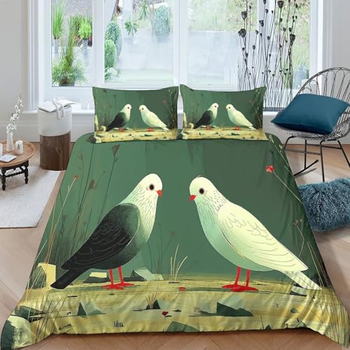 Pigeon Hand-Painted Gouache Painting Bettwäsche 3D Druck Mikrofaser Betten Set Geometrische Figuren Bettbezug-Set + Kissenbezug,für Kinder Teenager King（220x240cm） von kaiyun