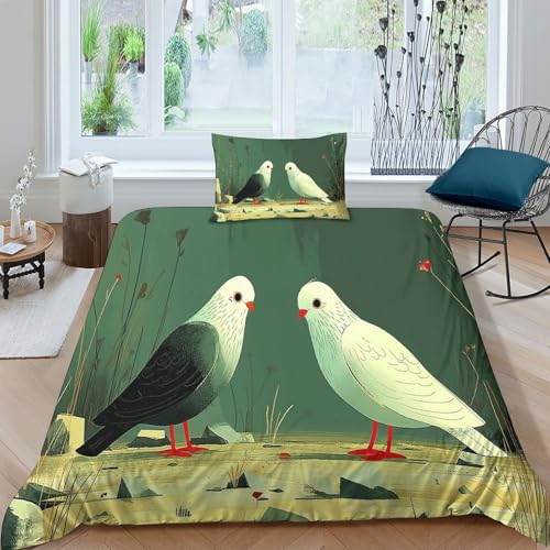 Pigeon Hand-Painted Gouache Painting Bettwäsche Single（135x200cm） Geometrische Figuren 3D Gedruckte Mikrofaser Bettbezug Und Kissenbezug,Geeignet FüR Erwachsene Und Kinder von kaiyun