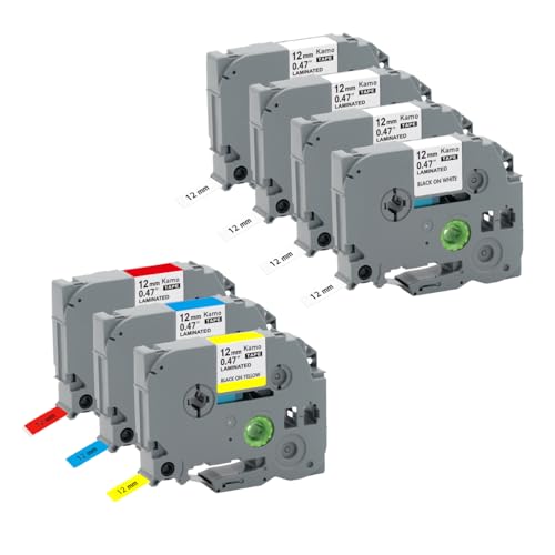 7x Bänder kompatibel mit P-touch 12mm 0.47 Schriftbänder TZe-231 431 531 631 Laminated für PT-P300BT PT-H100R PT-H110 PT-H110 PT-P700 PT-D410 von kamo