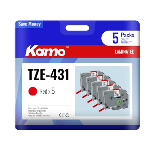 kamo 5x Bänder kompatibel mit Brother P-touch 12mm 0.47 Schriftbänder TZe-431 TZe431 TZ-431 TZ431 Laminated Rot, für Beschriftungsgerät PT-P300BT PT-H100R PT-H110 PT-H110 PT-P700 PT-D410 PT-H200 kamo 5x Bänder kompatibel mit Brother P-touch 12mm 0.47 Schriftbänder TZe-431 TZe431 TZ-431 TZ431 Laminated Rot, für Beschriftungsgerät PT-P300BT PT-H100R PT-H110 PT-H110 PT-P700 PT-D410 PT-H200 von kamo
