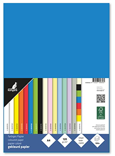 kangaro - Tonpapier Blau DIN A4 - 120g/m² FSC mix – 100 pack - Briefpapier Bastelpapier DIY, K-0043F225, Blau, 29.7x21x1.5 von Kangaro
