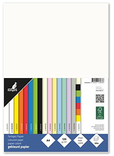 Kangaro - Tonpapier Cremeweiß DIN A4 - 120g/m² FSC mix – 100 pack - Briefpapier Bastelpapier DIY, 29.7x21x1.5 von Kangaro