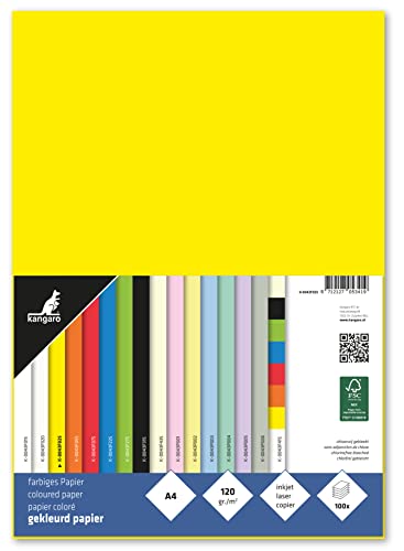 kangaro - Tonpapier Gelb DIN A4-120g/m² FSC mix 100 pack - Briefpapier Bastelpapier DIY K-0043F025 29.7x21x1.5 von Kangaro