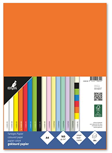 kangaro - Tonpapier Orange DIN A4-160g/m² FSC mix – 50 pack - Briefpapier Bastelpapier DIY, K-0039-055, 29.7x21x1 von Kangaro