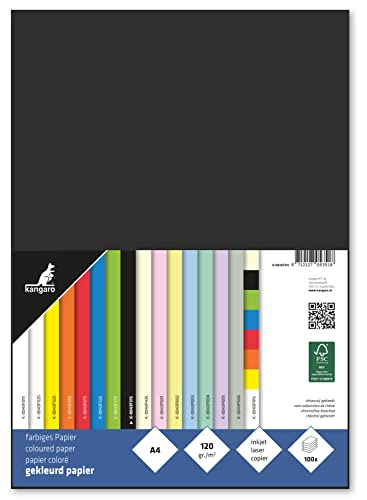 Kangaro - Tonpapier Schwarz DIN A4-120g/m² FSC mix – 100 pack - Briefpapier Bastelpapier DIY, K-0043F315, 29.7x21x1.5 von Kangaro