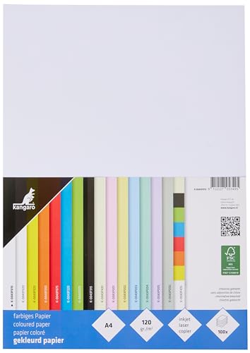 kangaro - Tonpapier Weiß DIN A4-120g/m² FSC mix – 100 pack - Briefpapier Bastelpapier DIY, K-0043F015, 29.7x21x1.5 von Kangaro
