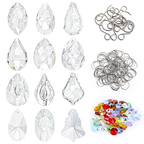 12 Stück transparente Kristall-Sonnenfänger Prismen DIY Kit, Glas Sonnenfänger hängende Kristalle Ornament, Sonnenfänger mit Glasperlen, Büro, Gartendekoration von kanpura