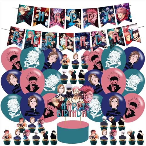 Cartoon-Anime-Partyzubehör, Anime-Geburtstagsparty-Dekoration, Anime, enthält Kuchenaufsätze, Cupcake-Topper, Luftballons, Banner, Partyzubehör, Dekoration für Erwachsene, Jungen, Mädchen, Teenager von karg