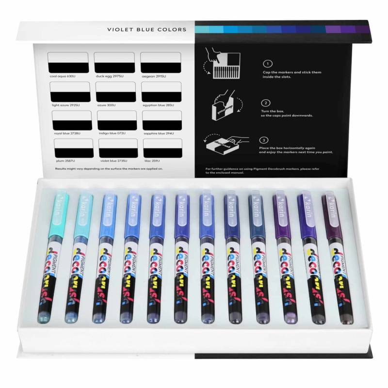 karin PIGMENT Deco Brush Marker Violet-Blue Colors Set 12 Farben von karin